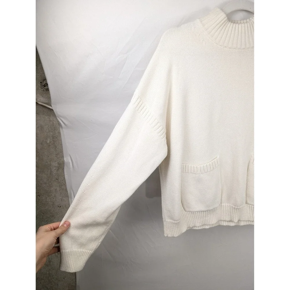 J Crew Womens Cashmere Mock Neck Pocket Sweater‎ Size M White Classic Fisherman
